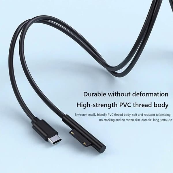 15V 3A Typ C Virtalaturi Adapteri USB C PD Latauskaapeli Microsoft Surface Pro 8/7/6/5/4/3 Laptop Book 3/2/1 GO Musta 1,5m