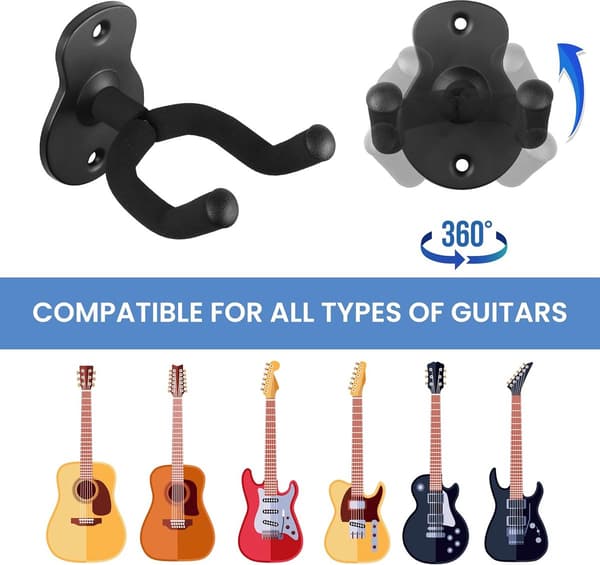 2-pack gitarrväggfästen - Metallväggkrokar för akustisk elbas - Instrumentdisplay och förvaringshållare