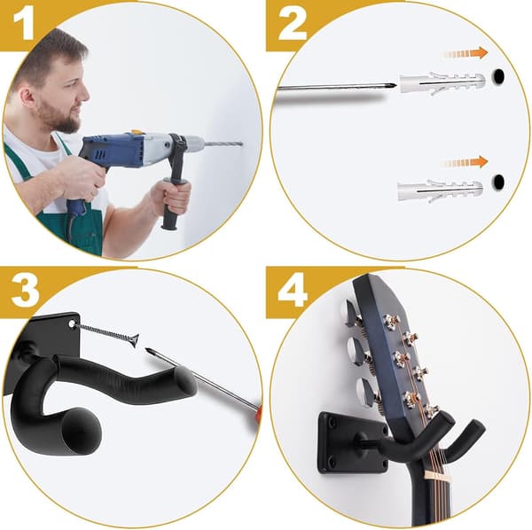 Gitarr Vägghängare Krok för Akustisk Elektrisk Bas Mandolin Banjo Ukulele Stränginstrument 2-pack Svart