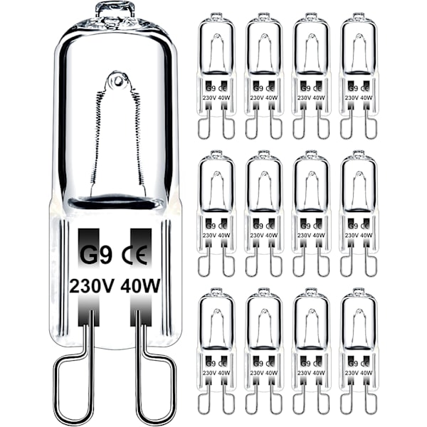 G9 pære 40W 230V dimbar varmhvit, G9 halogenpære 300°C toleranse, G9 ovnspære for mikrobølgeovn taklamper, 12-pakning