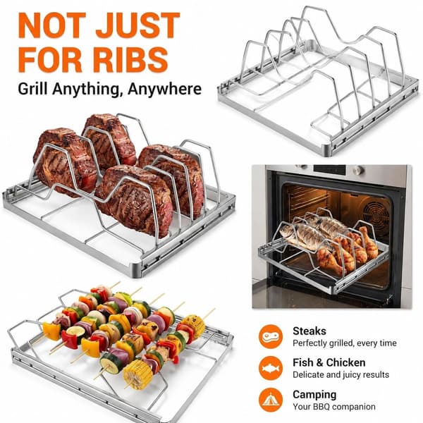 BBQ Ribs-ställ Grillhållare Ugnssäker Köttribbställ Återanvändbart grillgaller