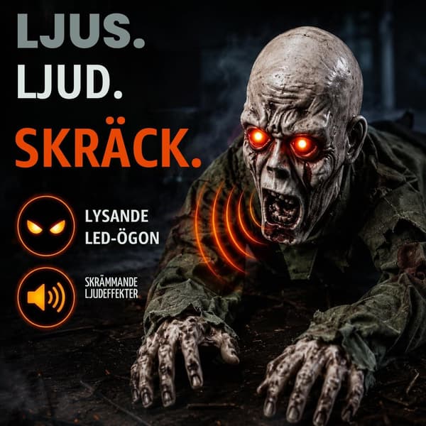 Kravlende Zombie Animatronic, Halloween Lydaktiveret med Lysende Øjne Bald Style