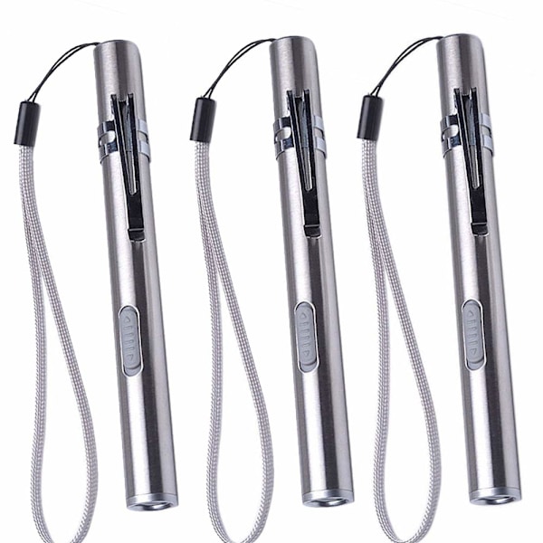 3-pak USB Pen Light LED Lommelygte til Sygeplejersker, Rustfrit Stål Medicinsk Lommelygte Genopladelig Mini Lampe Praktisk Pen Light med Klips{HH}