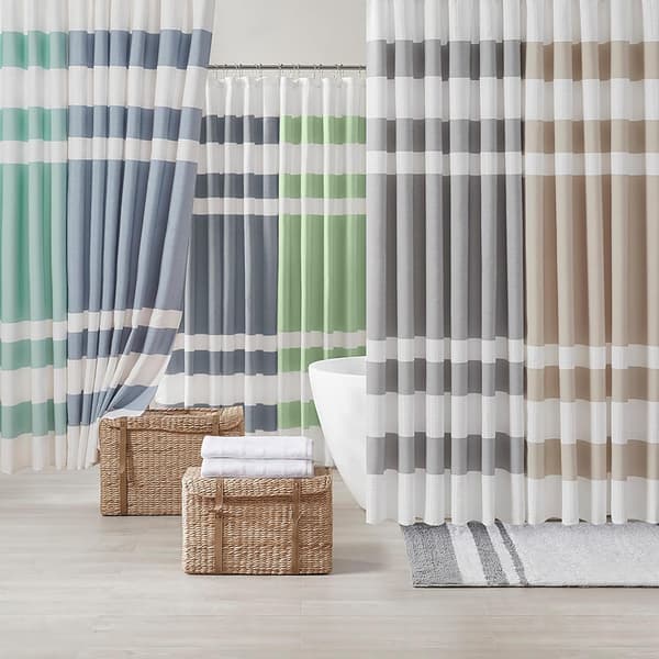 Stripete dusjforheng med ringer Polyester Stoff Baderom Vanntett Grå 180x180 Cm