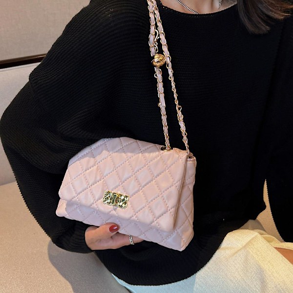 Axelväska för damer, trendig clutchväska, handväska, quiltad designerväska med kedjerem, rosa