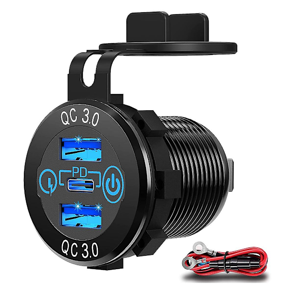 Snabb Laddningsuttag 60W USB-C Multipla Billaddaruttag PD 3.0 & Två QC3.0 Portar med Touch-brytare {FW} Black