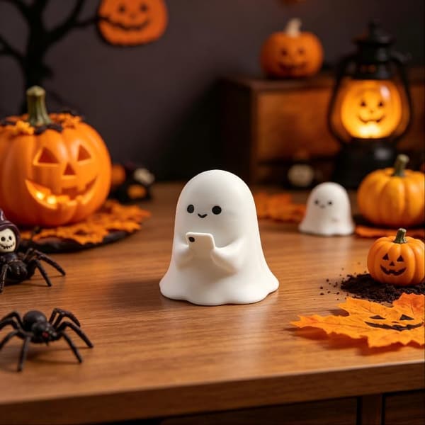 Halloween Ghost Figurine Set with Reading Ghost/Phone Ghost Sculpture A1