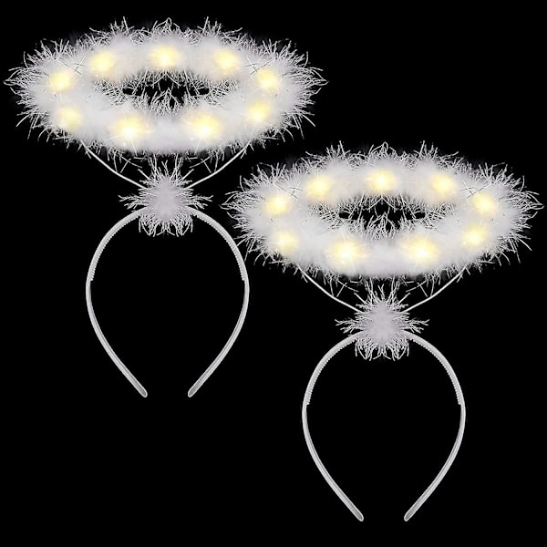 2-pack Light up headband with angel halo LED white feathers Headband with angel halo for Christmas Tw