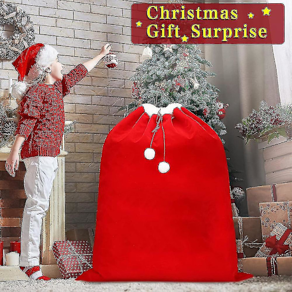 70x50cm Røde Julemands Gaveposer Store Gyldne Fløjlsbløde Slikposer Julemand Nytår Glædelig Jul Gave