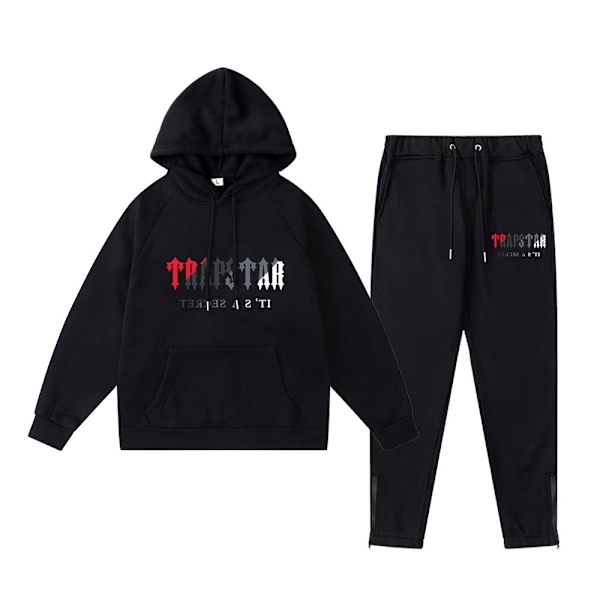 Trapst Tigerhoved Print Hættetrøje Plys Sweatshirt Mode Gradient Bogstav Casual Sports Sæt Print 03- Sort