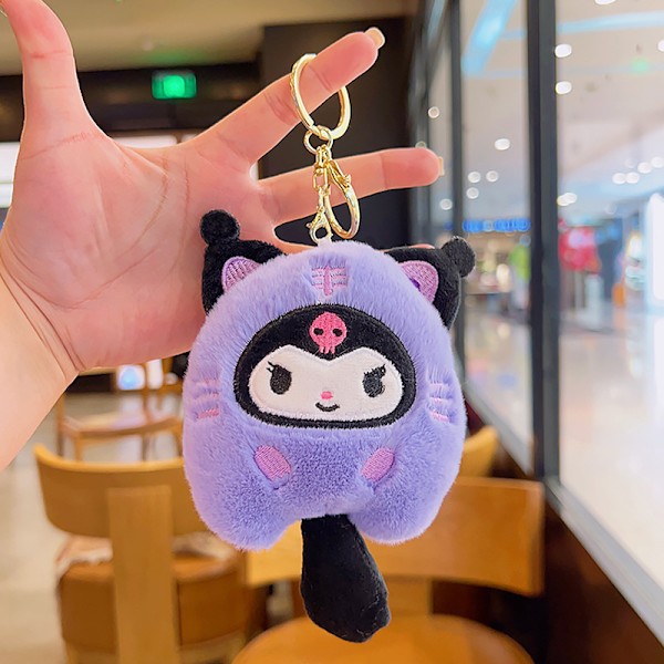 Tecknad Kuromi docka skolväska hänge docka plyschleksak par nyckelring väska hänge Plush Animal Series-Kulomi 11cm (with keychain)