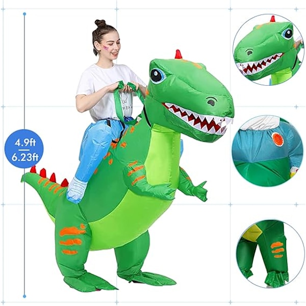 Oppblåsbar dinosaurkostyme, morsomt oppblåsbart kostyme Halloween og julebord cosplay kostyme for tenåringer voksne barn