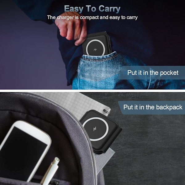 Ladestasjon for flere Apple-enheter - 3 i 1 Sammenleggbar Magnetisk Trådløs Ladedokk - Reise Ladeplate (Mørk)