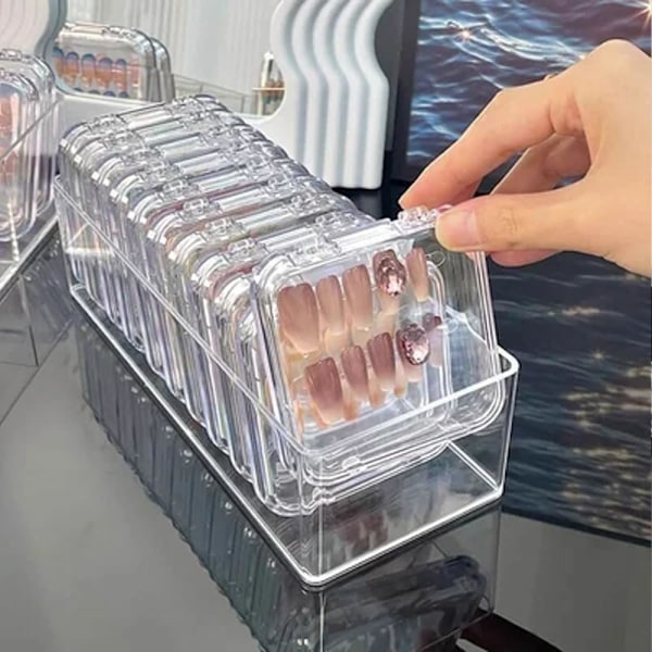 Negleorganisator, 12 stk. opbevaring til påsætningsnegle, kunstig beholder til påsætningsnegle, klar akryl negleorganisator med transparent tape{HH}