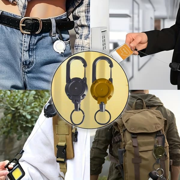 2 st Infällbar Nyckelring med Stålvajer & Säker Clip-On Design, Hållbart Svart Utomhusspänne för Camping, Vandring 2PCS/SET Dune Latch