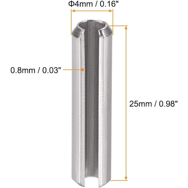 Slisset fjærstift - M4 x 25mm 304 Rustfritt Stål Splitt Fjær Rullestifter Vanlige Stifter 50 stk
