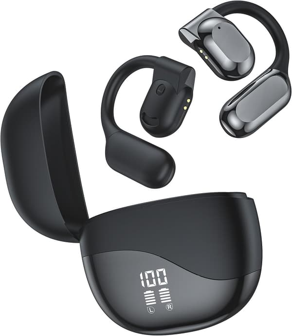 Trådløse ørepropper Bluetooth 5.3 med LED-display IPX5 Vanntett for sport Universell passform Svart