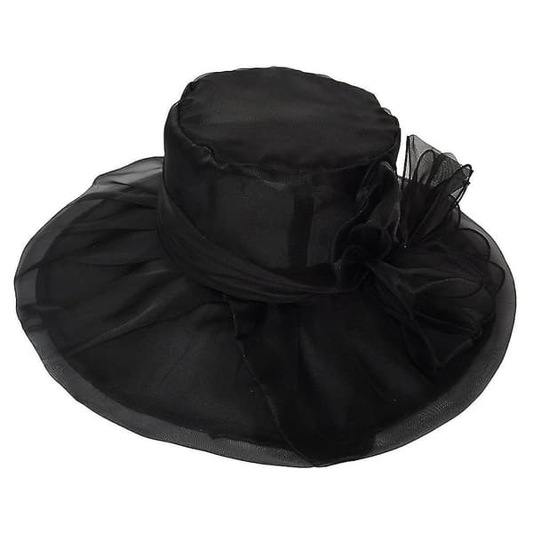 Dame Kentucky Derby-hatt med organzablomst til kirkebryllup Style B black
