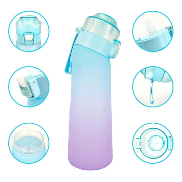 Luft Vannflaske/Vannflaske med Smak - 650ml - Inkluderer 7-pakning - Camping Sport Svart{HH}