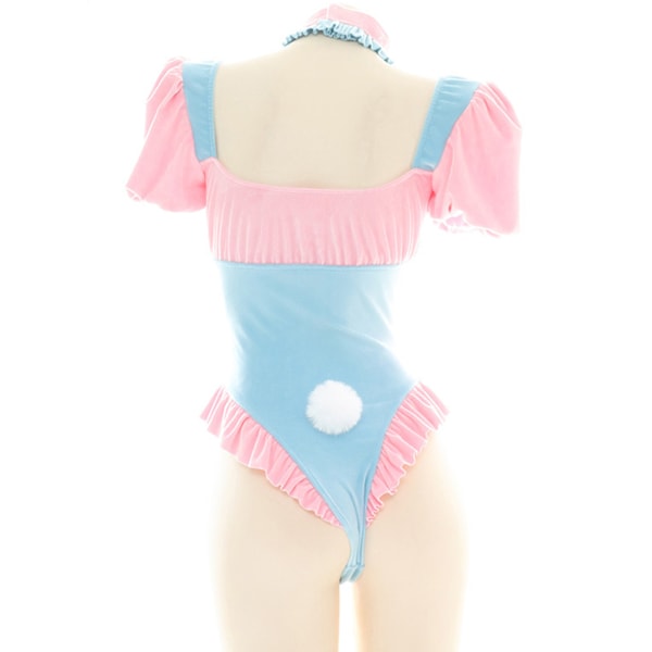 One Piece Bunny Girl Bodysuit Sexy Uniform Kaninundertøy Lolita Blå Rosa Puff Sleeve Bodysuit Kanin Cosplay Kostyme