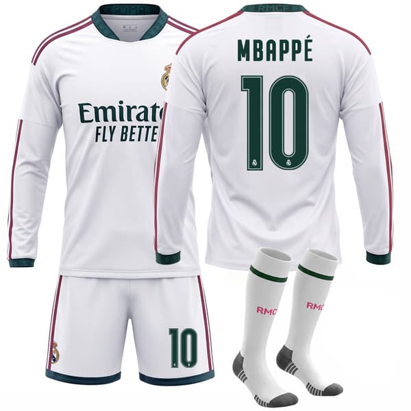 Real Madrid Hjemmefodboldtrøje Langærmet Efterår Vinter Sæt Vinicius Ronaldo Mbappe Size 5 with socks #26