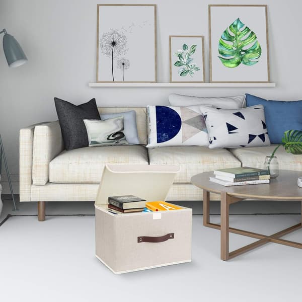 Vikbar Förvaringslåda i Tyg med Lock Tvättbar Organizer 38x25x25 cm Set om 2 Beige
