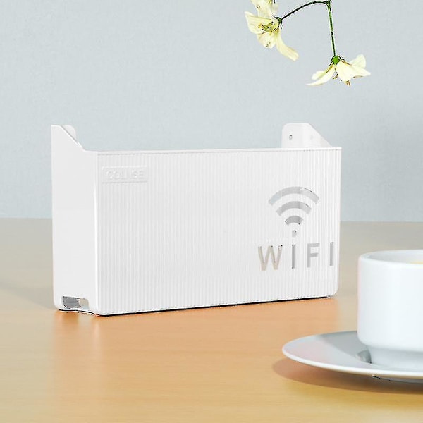 Trådløs Wifi Ruter Hylle Oppbevaringsboks, Veggmontert Abs Plast Organizer Boks, Kabel Strømfeste Organizer Boks(hvit) black