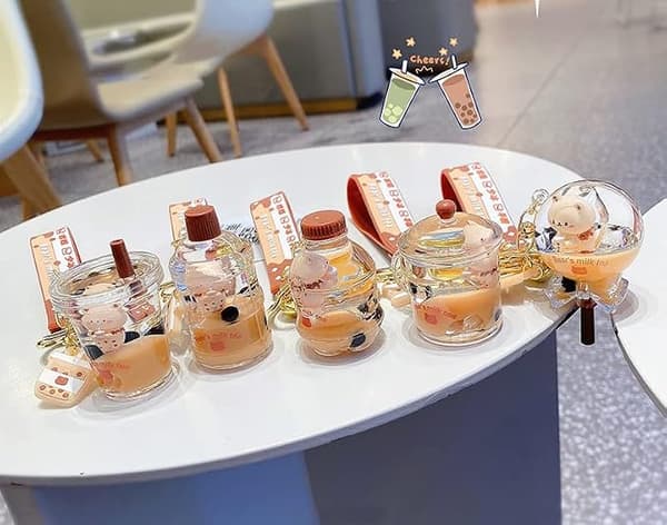 Söt Bubble Tea Nyckelring Boba Björnen Nyckelring Hänge Dockan för Flicka