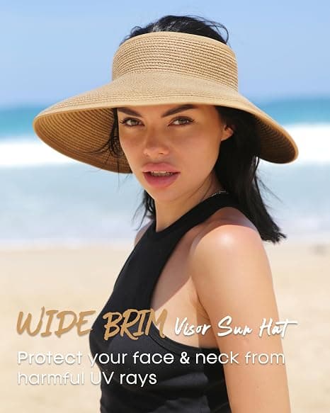 Dame Solhat Bred Skygge UV Beskyttelse Sammenfoldelig Sommer Strandhat med Hestehalehul Khaki