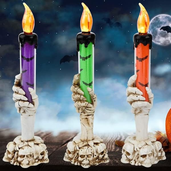 4 stk. sæt med 3/4 Halloween LED-lysestage, Halloween-lygte