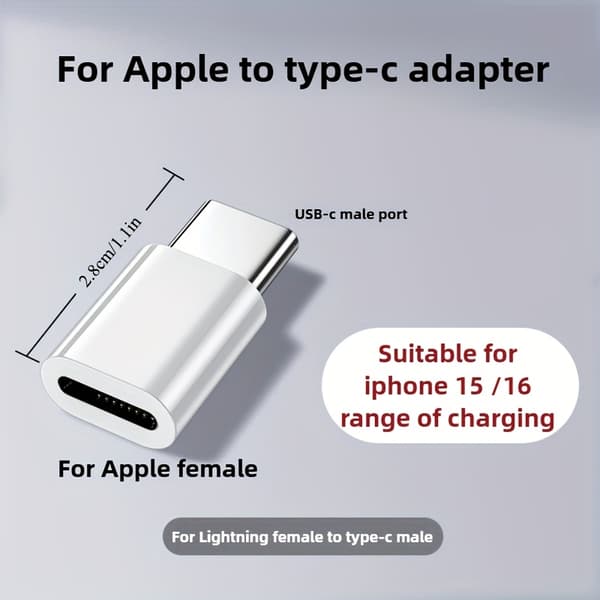 2-pack, Lämplig för iPhone Lightning till USB C-adapter, C-Typ Laddargränssnitt, Lämplig för iPhone16/15 Laddare 2 Pack (white)