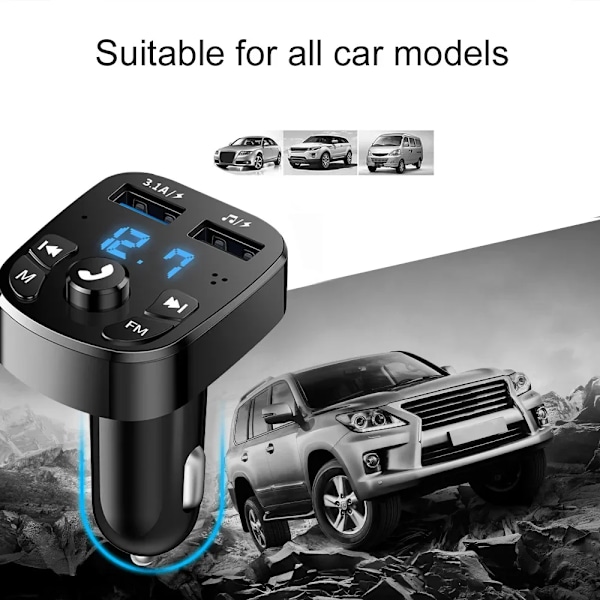Billader FM-sender Bluetooth Audio Dobbel USB Bil MP3-spiller Autoradio Handsfree Lader 3.1A Hurtiglader Biltilbehør