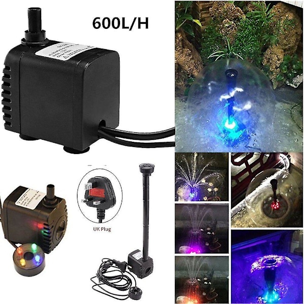 Sähköinen suihkulähdepumppu 600l/h 4 LEDillä ulkopuutarhan kalalammikkoon BY{hh} EU Plug