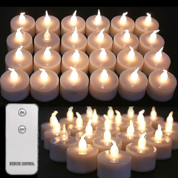 24 flimrande LED värmeljus Fjärrkontroll Batteridrivna flamlösa ljus för hemmet