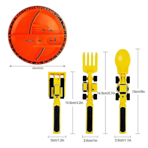 kryc Bulldozer Grävmaskin Skyffel Småbarnstallrikar Servisset Babytallrikar Hållbart 3-pack Barnbestick Tre Set