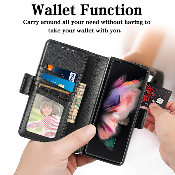 Lompakkokotelo RFID-suojatulla luottokorttipidikkeellä Samsung Galaxy Z Fold 3 5G:lle, Käännettävä PU-nahkakotelo