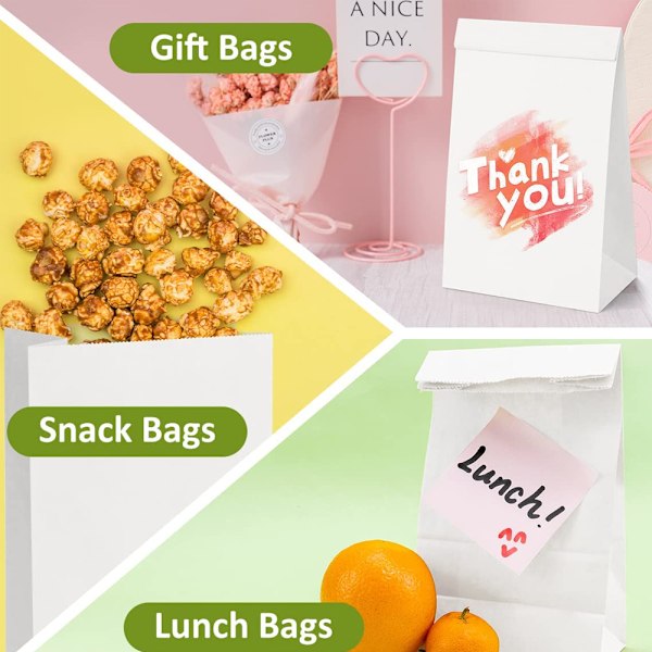 50 st - Vita papperspåsar för packning av lunch och snacks - Blank