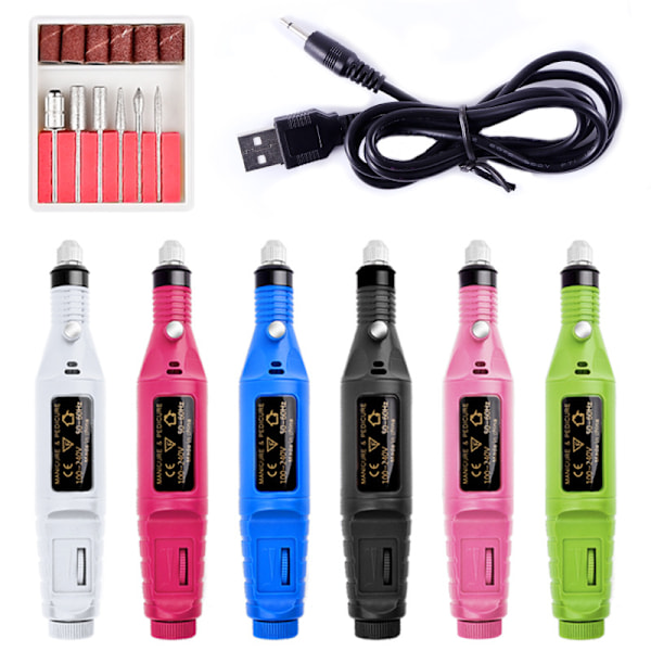 Elektrisk fil, elektrisk neglefil, 6 deler inkludert Svart{hh] green