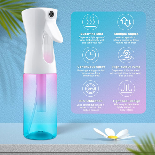 Kontinuerlig Sprayflaska för Hår, Tom Mister Sprayflaska, Fin Mist Vattensprayflaskor för Ansikte, Växter, Lockigt Hår