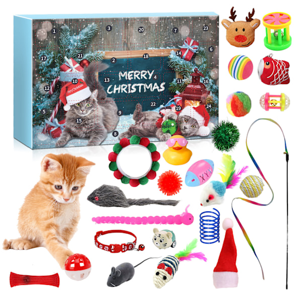 Adventskalender med 24 fack - kattleksak docka klocka leksak kattleksak blind box-B