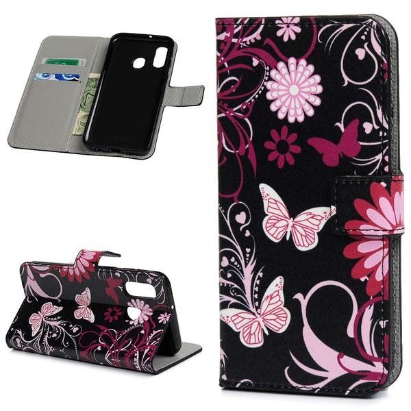 Wallet Case Samsung Galaxy A40 - Svart med Sommerfugler