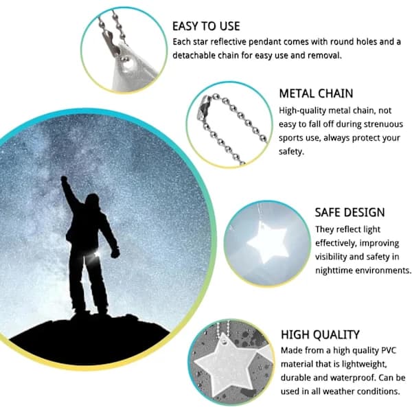 24 pcs. reflective pendants - star-shaped keychain reflectors, safety equipment for backpack, school bag, bicycle and stroller