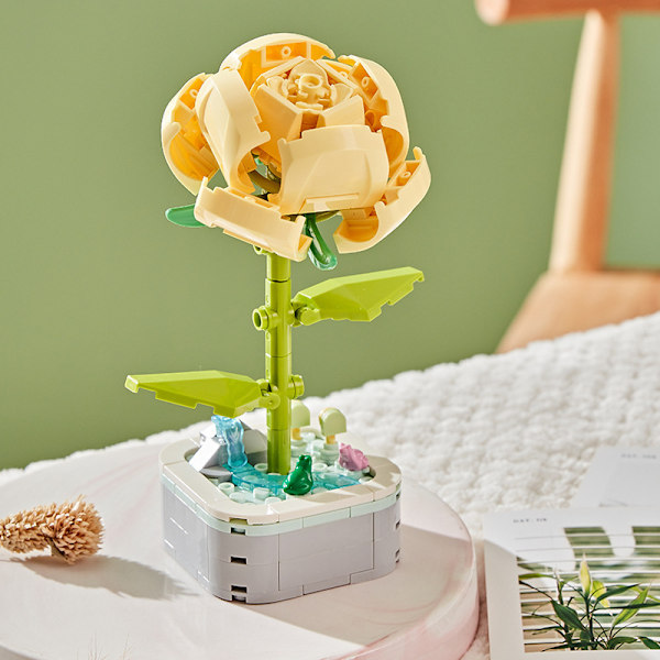Rakennuspalikat Kukat Säilötyt Kukat Ruusut Ystävänpäivälahja Kimppu Koottavat Lelut 103-B1-Pot Bouquet-Rose-123g