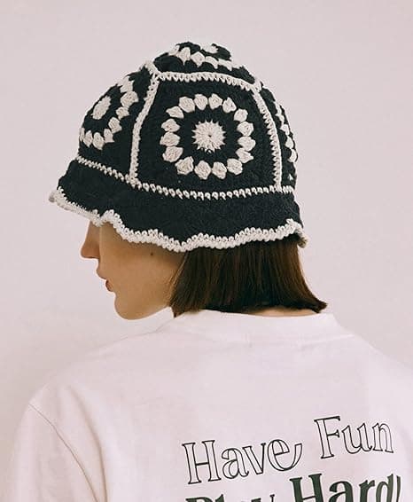 Broderet Bucket Hat til Kvinder Foldbar Solhat til Afslappede Udflugter Sport Ski Sort