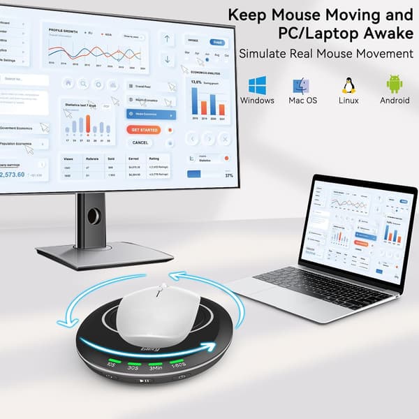 Justerbar musejiggler med timer simulerer ekte musebevegelser Slank USB-musebeveger for datamaskin PC bærbar PC arbeid hjemmefra kontorbruk