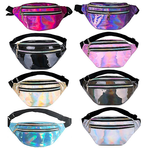 Kiiltävä metallinen vyölaukku, vatsalaukku, crossbody-laukku - Pinkki