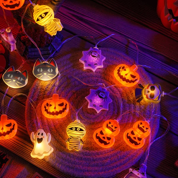 Halloween Græskar Lyskæde Med Hatte Og Spøgelsesansigter LED Indendørs Udendørs Dekorativ Belysning Til Fest Mixed pattern style 3m 20-light bulb - battery-operated