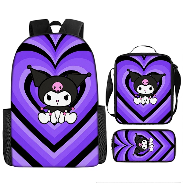 Tecknad Kuromi tredelat set Cinnamon dog KT katt tecknad grund- och gymnasieelever skolväska barnryggsäck twenty three Backpack