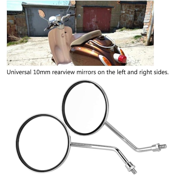Backspegel - 1 par 10mm runda krom silver motorcykelbackspeglar. Vänster och höger backspegel.