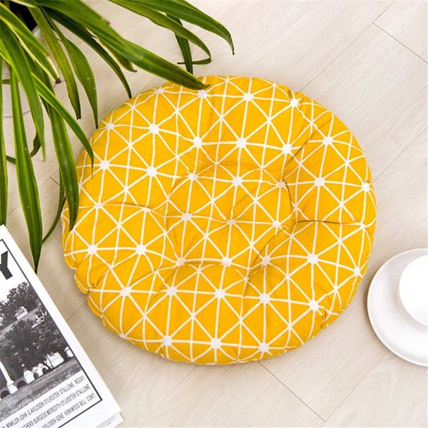 Runda stolsdynor, sittdynor i bomull och linne för inomhus- och utomhusbruk (gul, diameter 45 cm)